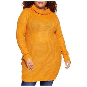Elegant Cowl Neck Sweater in Mustard, Plus Size 2X